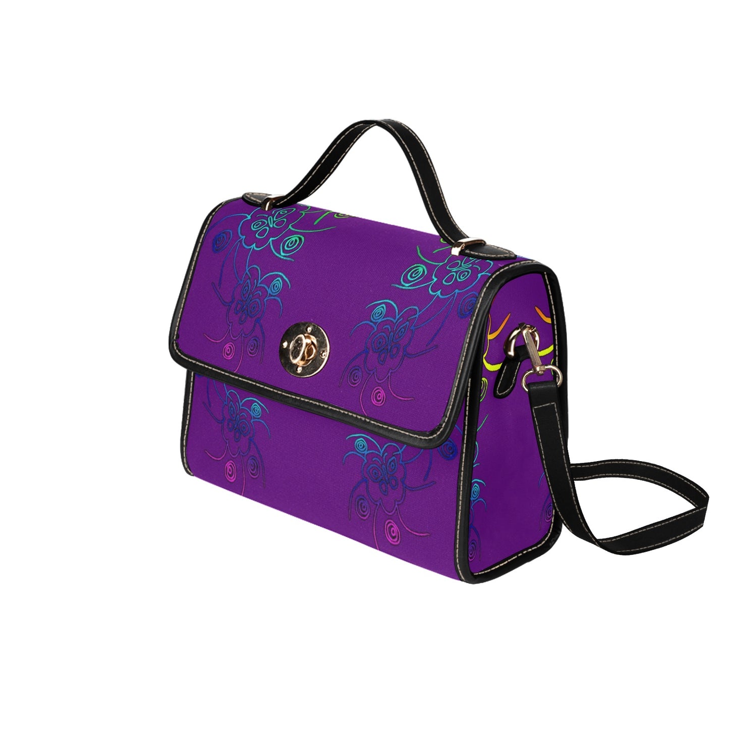 Butterflies and Flowers All Over Print Canvas Bag (Model 1641)(Black)