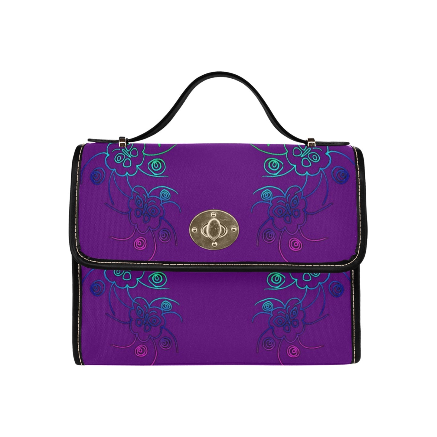 Butterflies and Flowers All Over Print Canvas Bag (Model 1641)(Black)